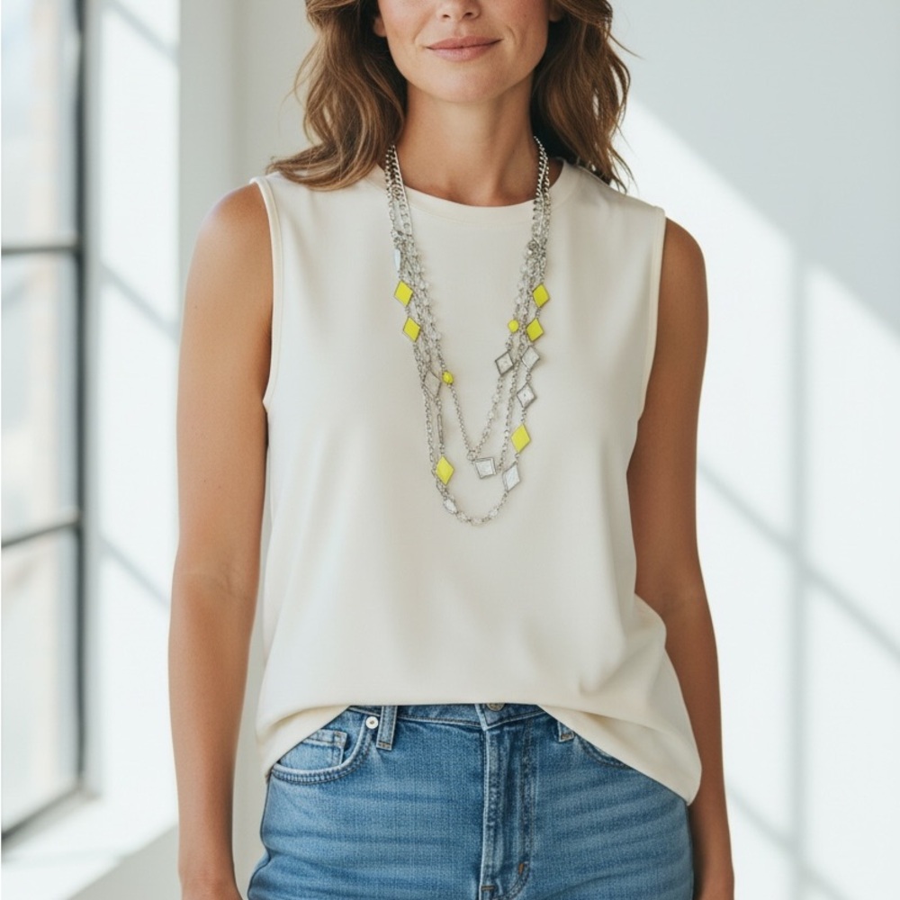 Multi-Chain Chartreuse Accent Statement Necklace - Women Jewelry